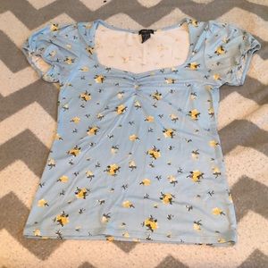 Baby blue, yellow floral top